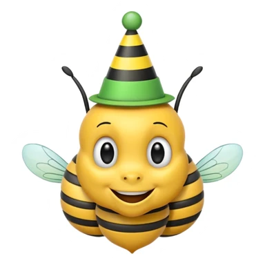 Bees with green Birthday Hat, Happy bee with striped party hat sticker