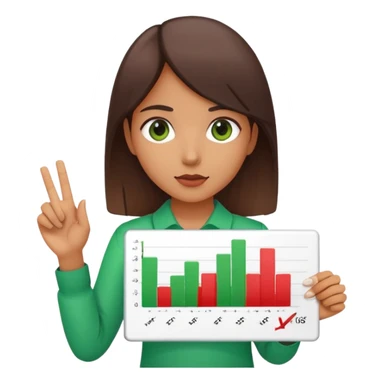 Girl holding chart with rising green graph line in right hand and holding another chart with falling red graph line in left hand sticker