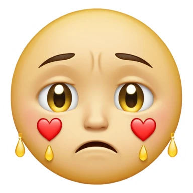 A yellow circular frowning face that is crying, with hearts floating from top to bottom sticker