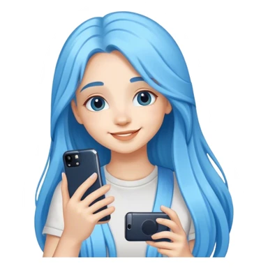happy cute girl with long blue hair take a photo with her phone sticker