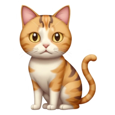 full body calico tabby cat with skinny head and fat body with an anxious face sticker