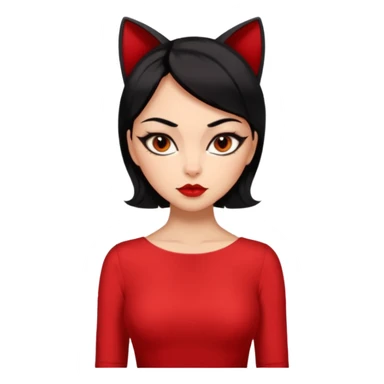 Chica Otaku con delineado gatita con vestido rojo y pelo semi corto negro súper sexy sticker