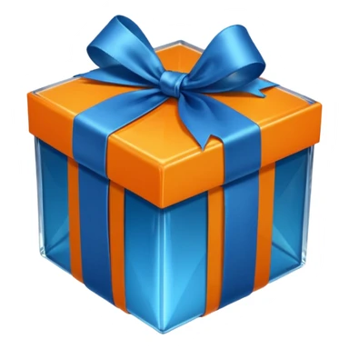 glass orange gift box with blue ribbon sticker