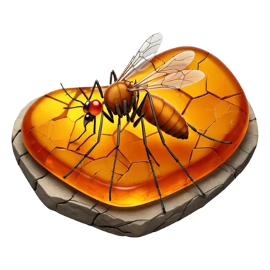 3D render of Amber Mosquito, embedded in a chunk of rough sedimentary rock, cracked stone texture, ancient fossil aesthetic, trapped inside a glowing translucent orange amber gem, matte dry finish, Apple emoji style, isolated on white background --v 6.0 sticker