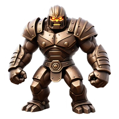 Cinematic Fierce Mighty Iron Golem Portrait Emoji Depicted mid-action in a dynamic, battle-ready stance, massive fists clenched, the ancient metallic plates along its form shifting with raw power. Its eyes blaze like molten fire within a carved, rune-etched face, exuding both divine purpose and mechanical precision. Weathered steel and dark bronze tones are accented by glowing, arcane inscriptions, each detail meticulously crafted with lifelike metallic reflections. High shine, imposing yet regal, styled with an air of indestructible might, soft glowing outline, capturing the essence of an unstoppable colossus that looks ready to charge forth with a thunderous step! sticker