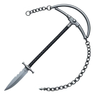 make japan weapon named "kusarigama" like hoe with chain and ball at the end of chain sticker