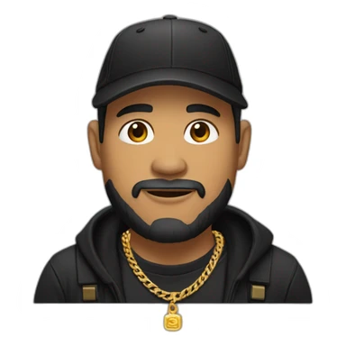 Cambodian man with a medium beard wearing a black cap, black shirt, and gold chain necklace sticker