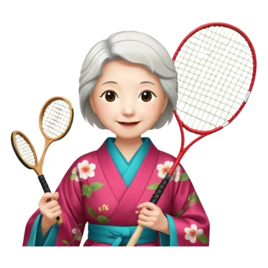 ancient japanese old woman cherry color with 1 badminton racket sticker