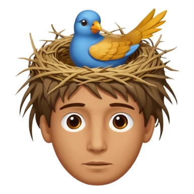 Man who has a birds nest on top of his head for hair sticker