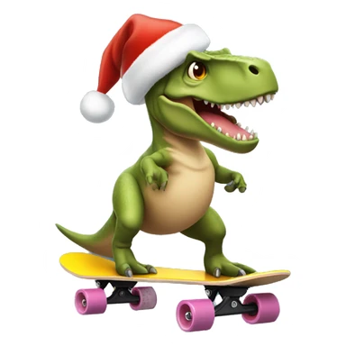 Trex on a skateboard wearing a Santa hat sticker
