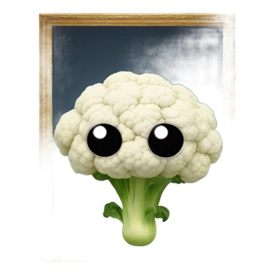 cauliflower looks into the mirror with big eyes sticker