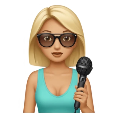 woman with summer clothes and sun glasses holding microphone sticker