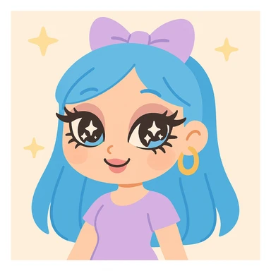 gyaru style girl with blue hair, dramatic makeup, bratz doll inspired, vibrant and cute anime style sticker
