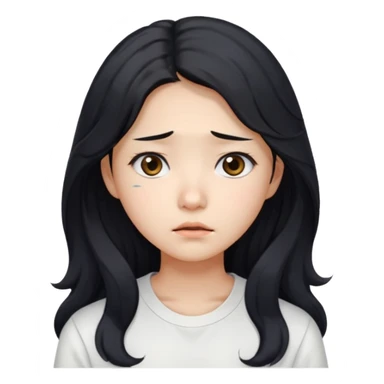  Korean female college student with a worried face , long wavy hair ,no glasses  sticker