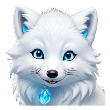 Cinematic Comical Arctic Fox Portrait Emoji, Head tilted dramatically with an exaggeratedly amused expression, featuring a striking, glossy white Fur with bold icy blue accents and wide, expressive eyes filled with playful disbelief, Simplified yet hilariously expressive features, highly detailed, glowing with a slightly sassy glow, high shine, dramatic yet playful, stylized with an air of cheeky arctic mischief, bright and endearing, soft glowing outline, capturing the essence of a spirited and over-the-top arctic fox, so meme-worthy it feels like it could side-eye its way into internet fame instantly! sticker