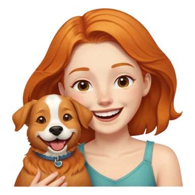 A ginger dog laughing with a girl sticker