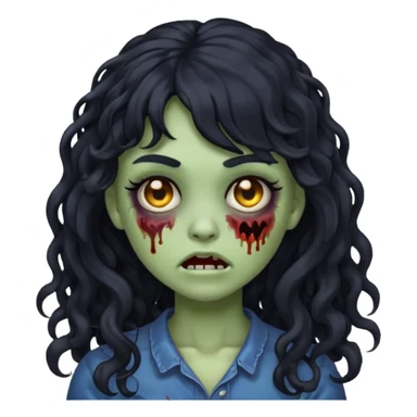 Emoji garota zombie com cabelo preto cacheado longo com franja sticker