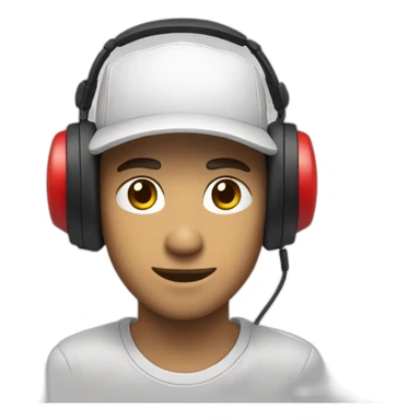 jeune homme gamer avec un casque micro, serieux, une casquette blanche sticker