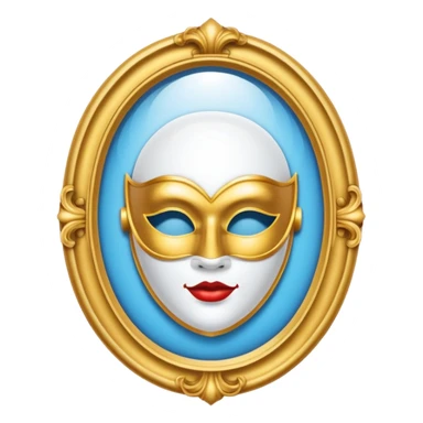 magic mirror on the wall from snow white. This is an oval mirror with golden borders with a white theater mask inside  sticker