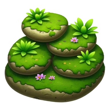 A patch of bright moss covering smooth forest stones with wild plants sticker