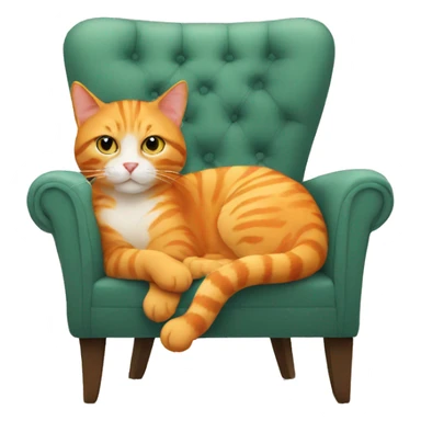 orange cat drinking tea looking at camera sitting in a chair sticker