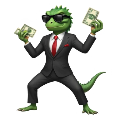 capitalist iguana banker godfather with black sunglasses breakdance scaring sticker