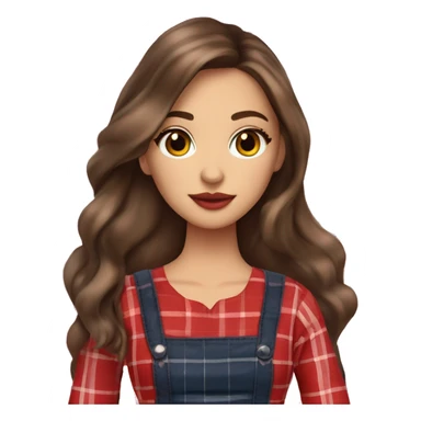 Pretty peach skin brunette woman with doll eyes and long flowing hair and red rosy cheeks in red plaid babydoll dress sticker