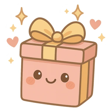 cute gift box with sparkling stars and hearts, smiling wrapping paper, remove background sticker