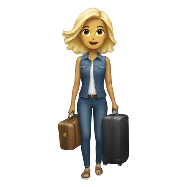 blonde woman with luggage sticker