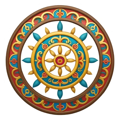 Tibetan Wheel of Life emoji, circular wheel with intricate segments and spiritual motifs, inspired by Tibetan Buddhist art, clear spiritual style sticker