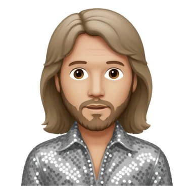 Barry Gibb from Bee Gees with light grey sequin outfit, long brown hair sticker