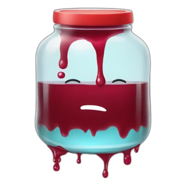 jar with red sirup leak and legs standing sticker