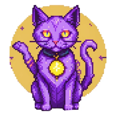 purple cat casting a spell sticker