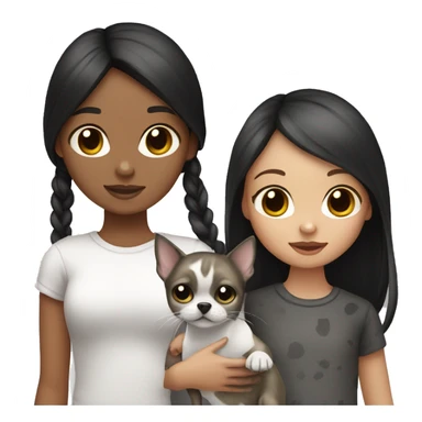 girl with dark brown hair holding a grey and black tabby cat and a white with black spots Chihuahua  sticker