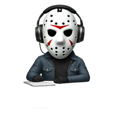 Jason voorhees recording a podcast with a mic and headphones sticker