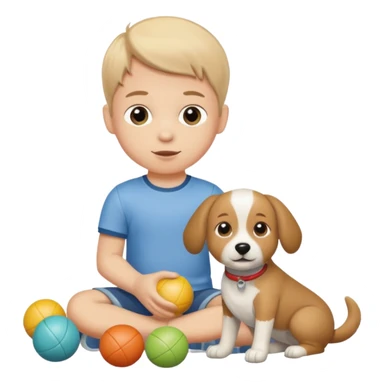 child with dog toys sticker