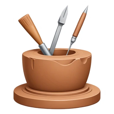 Icon for sculpting, with sculpting tools, sculpture in progress on a textured surface, minimalistic style, clean lines, transparent background. sticker