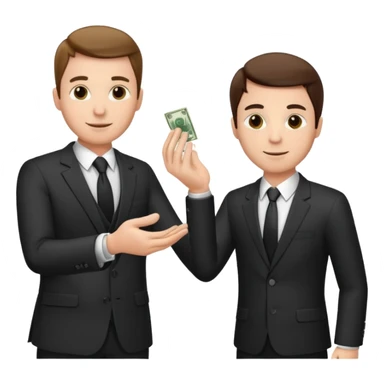 The businessman extends his hand to the side and give money to other businessman sticker
