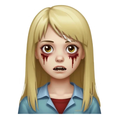 faça uma garota zumbi de cabelo liso marrom com mechas loiras liso grande com franja sticker