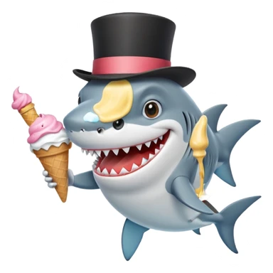 Shark with a top hat and a mustache eating ice cream  sticker