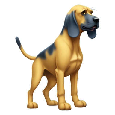 A Blue and yellow bloodhound dog standing erect on its hind legs boxing. sticker