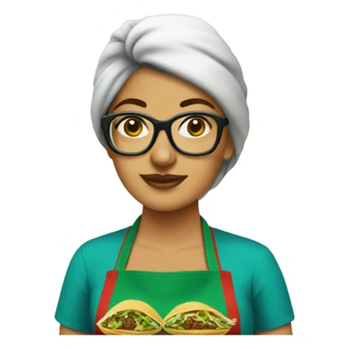 mexican lady green apron  with glasses cooking tacos sticker