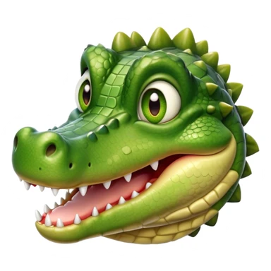 Cinematic Realistic Cute Crocodile Portrait Emoji, Head tilted playfully and inquisitively, featuring a robust, well-defined build with intricately detailed, glossy olive-green scales and a surprisingly endearing face with round, sparkling eyes full of unexpected charm, rendered with lifelike texture and natural highlights, high shine, affectionate and spirited, styled with a touch of wild whimsy, soft glowing outline, capturing the essence of a mischievous yet lovable crocodile that seems poised to snap playfully out of the screen into your arms! sticker