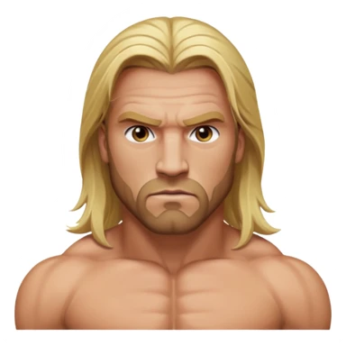 Triple H with hazel eyes, long blonde hair, shirtless sticker