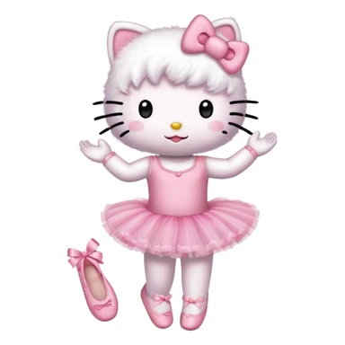 Hello Kitty in a pink tutu and ballet shoes, smiling sticker