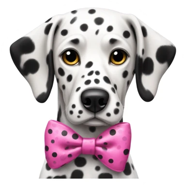 a  Dalmatian with all black ears wearing a pink bow sticker