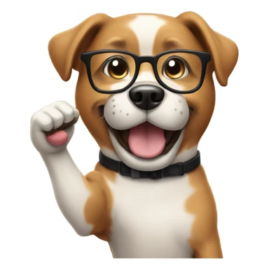 A dog with glasses fist pumping  sticker