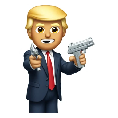 Donald trump holding a silver squirt gun in one hand and aiming the quirt gun at the side of his head sticker