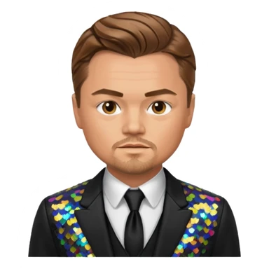 Leonardo DiCaprio with light brown hair, black sequin suit sticker