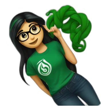 Mia Khalifa black braid white tshirt green sleeves slytherin logo sticker